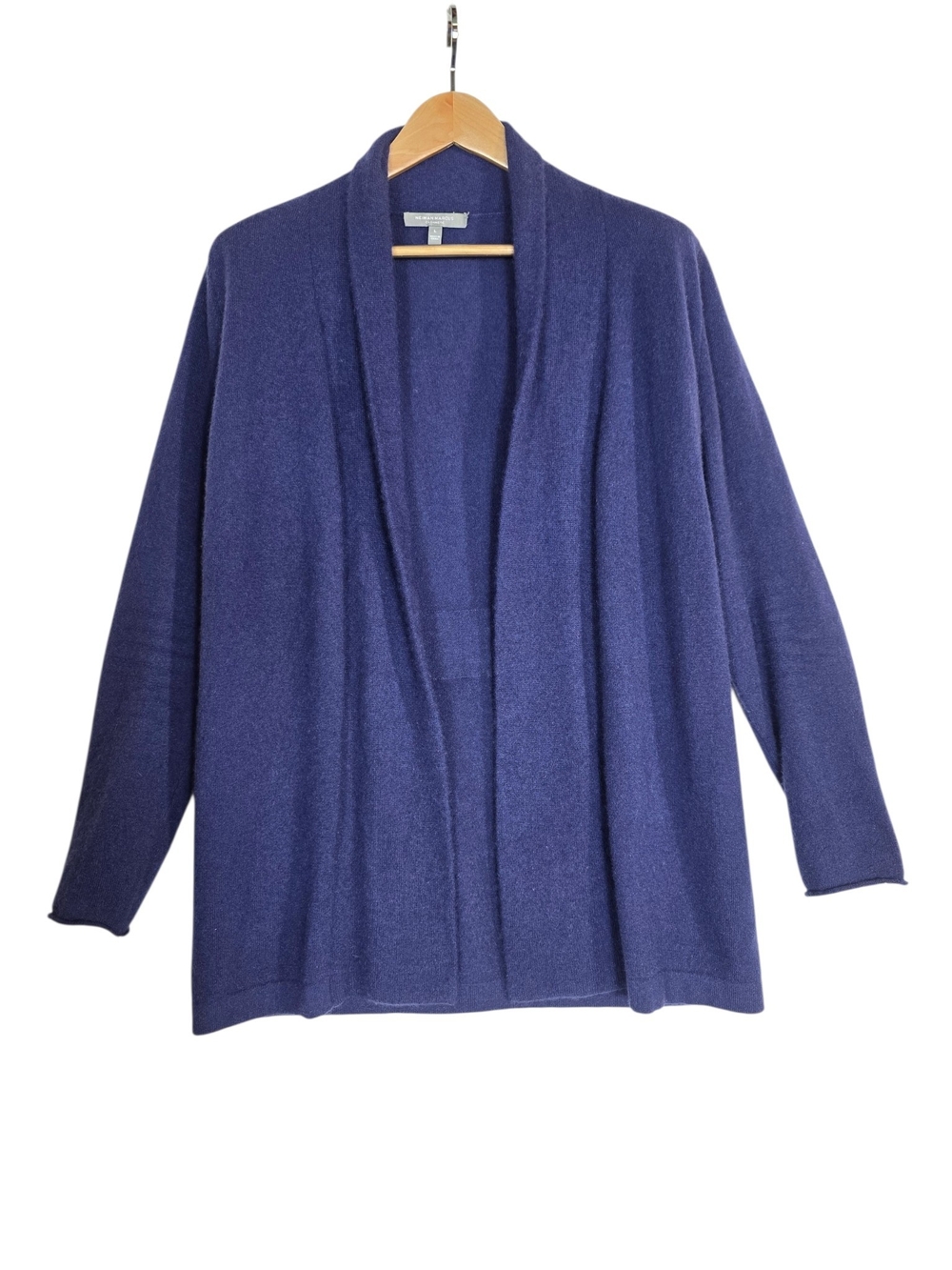 Neiman Marcus Cashmere Navy Open-Front Knit Cardigan